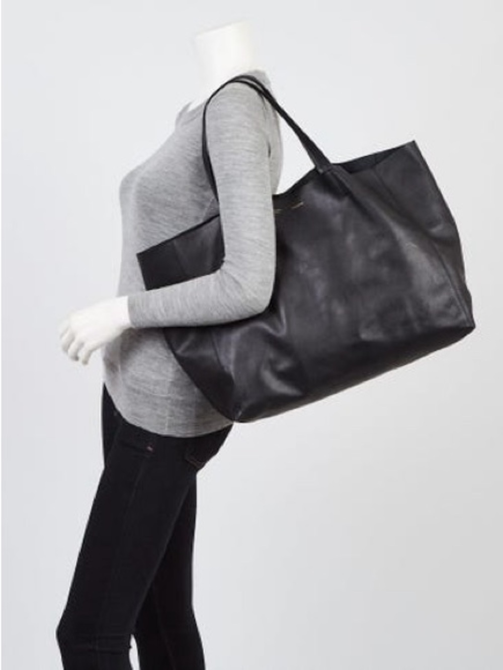 CELINE Black Lambskin Leather Horizontal Cabas Tote Bag